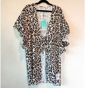 NWT! Posh Peanut Riffle Kimono Lana Leopard Print Swim Cover, Size 10- 12Y